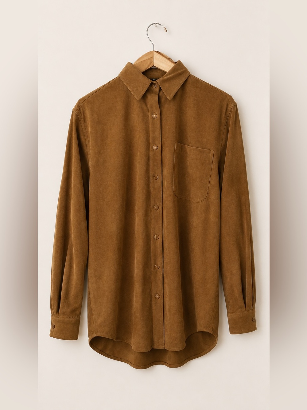 NWB Casuals Women's Cognac Faux Suede Button Down Shirt Size Medium